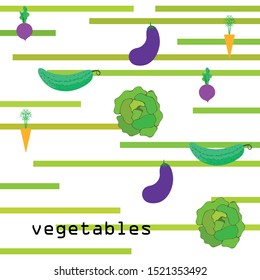 Cabbage, beet, carrot, eggplant, cucumber, fresh vegetables. Organic food poster. Farmer market design. Vector background