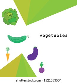 Cabbage, beet, carrot, eggplant, cucumber, fresh vegetables. Organic food poster. Farmer market design. Vector background