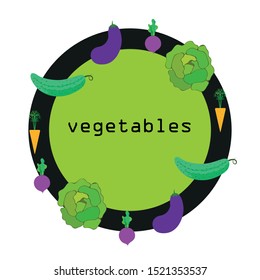Cabbage, beet, carrot, eggplant, cucumber, fresh vegetables. Organic food poster. Farmer market design. Vector background