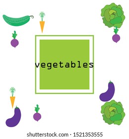 Cabbage, beet, carrot, eggplant, cucumber, fresh vegetables. Organic food poster. Farmer market design. Vector background
