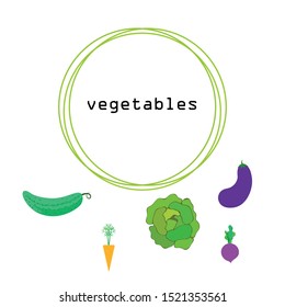 Cabbage, beet, carrot, eggplant, cucumber, fresh vegetables. Organic food poster. Farmer market design. Vector background