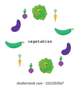 Cabbage, beet, carrot, eggplant, cucumber, fresh vegetables. Organic food poster. Farmer market design. Vector background