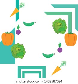 Cabbage, beet, carrot, pepper, cucumber, fresh vegetables. Organic food poster. Farmer market design. Vector background.