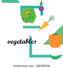 Cabbage, beet, carrot, pepper, cucumber, fresh vegetables. Organic food poster. Farmer market design. Vector background.