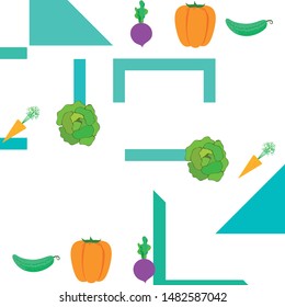 Cabbage, beet, carrot, pepper, cucumber, fresh vegetables. Organic food poster. Farmer market design. Vector background.