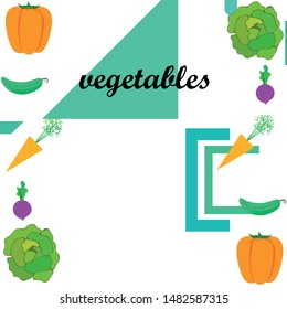 Cabbage, beet, carrot, pepper, cucumber, fresh vegetables. Organic food poster. Farmer market design. Vector background.