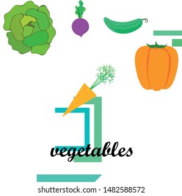 Cabbage, beet, carrot, pepper, cucumber, fresh vegetables. Organic food poster. Farmer market design. Vector background.