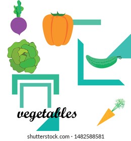 Cabbage, beet, carrot, pepper, cucumber, fresh vegetables. Organic food poster. Farmer market design. Vector background.