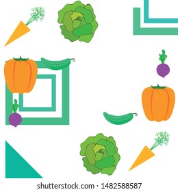 Cabbage, beet, carrot, pepper, cucumber, fresh vegetables. Organic food poster. Farmer market design. Vector background.