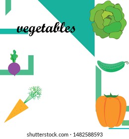 Cabbage, beet, carrot, pepper, cucumber, fresh vegetables. Organic food poster. Farmer market design. Vector background.