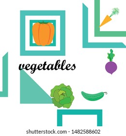 Cabbage, beet, carrot, pepper, cucumber, fresh vegetables. Organic food poster. Farmer market design. Vector background.