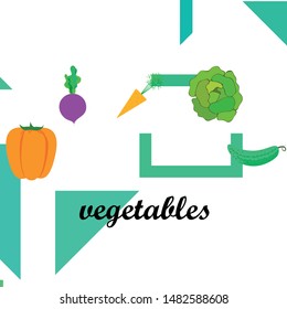 Cabbage, beet, carrot, pepper, cucumber, fresh vegetables. Organic food poster. Farmer market design. Vector background.
