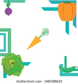 Cabbage, beet, carrot, pepper, cucumber, fresh vegetables. Organic food poster. Farmer market design. Vector background.