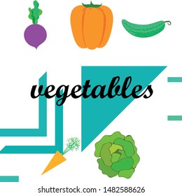 Cabbage, beet, carrot, pepper, cucumber, fresh vegetables. Organic food poster. Farmer market design. Vector background.