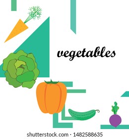 Cabbage, beet, carrot, pepper, cucumber, fresh vegetables. Organic food poster. Farmer market design. Vector background.
