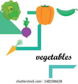 Cabbage, beet, carrot, pepper, cucumber, fresh vegetables. Organic food poster. Farmer market design. Vector background.