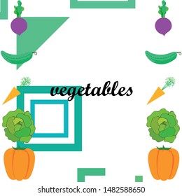 Cabbage, beet, carrot, pepper, cucumber, fresh vegetables. Organic food poster. Farmer market design. Vector background.
