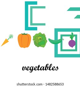 Cabbage, beet, carrot, pepper, cucumber, fresh vegetables. Organic food poster. Farmer market design. Vector background.