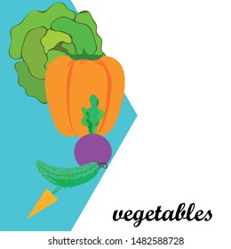 Cabbage, beet, carrot, pepper, cucumber, fresh vegetables. Organic food poster. Farmer market design. Vector background.