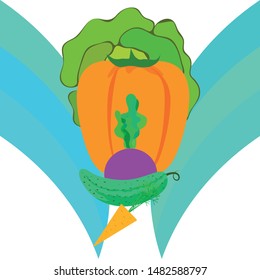 Cabbage, beet, carrot, pepper, cucumber, fresh vegetables. Organic food poster. Farmer market design. Vector background.