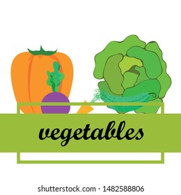 Cabbage, beet, carrot, pepper, cucumber, fresh vegetables. Organic food poster. Farmer market design. Vector background.