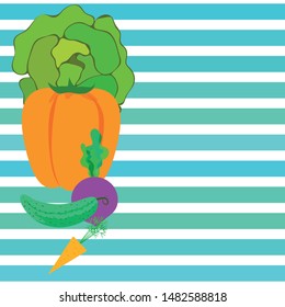 Cabbage, beet, carrot, pepper, cucumber, fresh vegetables. Organic food poster. Farmer market design. Vector background.
