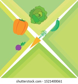 Cabbage, beet, carrot, pepper, cucumber, fresh vegetables. Organic food poster. Farmer market design. Vector background.