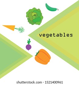 Cabbage, beet, carrot, pepper, cucumber, fresh vegetables. Organic food poster. Farmer market design. Vector background.