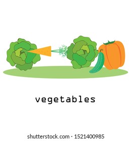 Cabbage, beet, carrot, pepper, cucumber, fresh vegetables. Organic food poster. Farmer market design. Vector background.