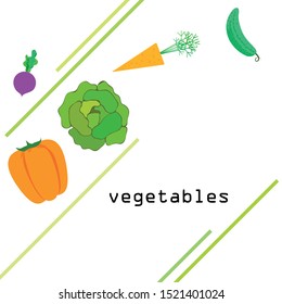 Cabbage, beet, carrot, pepper, cucumber, fresh vegetables. Organic food poster. Farmer market design. Vector background.