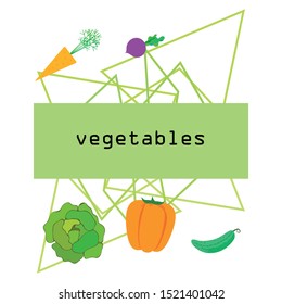 Cabbage, beet, carrot, pepper, cucumber, fresh vegetables. Organic food poster. Farmer market design. Vector background.