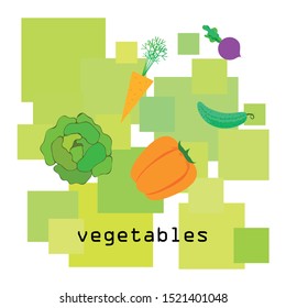 Cabbage, beet, carrot, pepper, cucumber, fresh vegetables. Organic food poster. Farmer market design. Vector background.