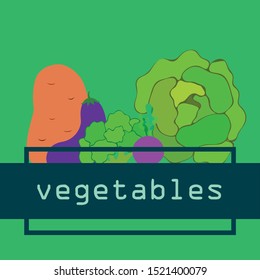 Cabbage, beet, eggplant, potato, broccoli, fresh vegetables. Organic food poster. Farmer market design. Vector background