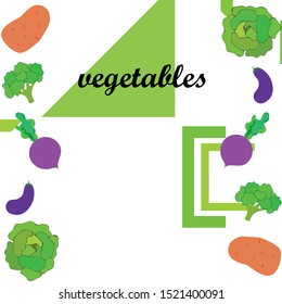 Cabbage, beet, eggplant, potato, broccoli, fresh vegetables. Organic food poster. Farmer market design. Vector background