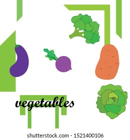 Cabbage, beet, eggplant, potato, broccoli, fresh vegetables. Organic food poster. Farmer market design. Vector background