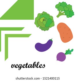 Cabbage, beet, eggplant, potato, broccoli, fresh vegetables. Organic food poster. Farmer market design. Vector background