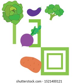 Cabbage, beet, eggplant, potato, broccoli, fresh vegetables. Organic food poster. Farmer market design. Vector background
