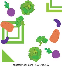 Cabbage, beet, eggplant, potato, broccoli, fresh vegetables. Organic food poster. Farmer market design. Vector background