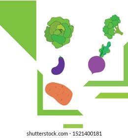 Cabbage, beet, eggplant, potato, broccoli, fresh vegetables. Organic food poster. Farmer market design. Vector background