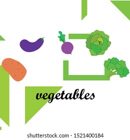 Cabbage, beet, eggplant, potato, broccoli, fresh vegetables. Organic food poster. Farmer market design. Vector background