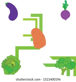 Cabbage, beet, eggplant, potato, broccoli, fresh vegetables. Organic food poster. Farmer market design. Vector background