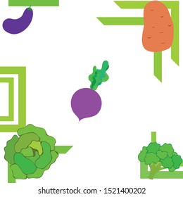 Cabbage, beet, eggplant, potato, broccoli, fresh vegetables. Organic food poster. Farmer market design. Vector background