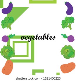 Cabbage, beet, eggplant, potato, broccoli, fresh vegetables. Organic food poster. Farmer market design. Vector background