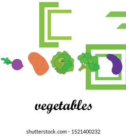 Cabbage, beet, eggplant, potato, broccoli, fresh vegetables. Organic food poster. Farmer market design. Vector background