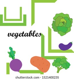 Cabbage, beet, eggplant, potato, broccoli, fresh vegetables. Organic food poster. Farmer market design. Vector background