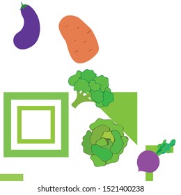Cabbage, beet, eggplant, potato, broccoli, fresh vegetables. Organic food poster. Farmer market design. Vector background