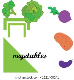 Cabbage, beet, eggplant, potato, broccoli, fresh vegetables. Organic food poster. Farmer market design. Vector background