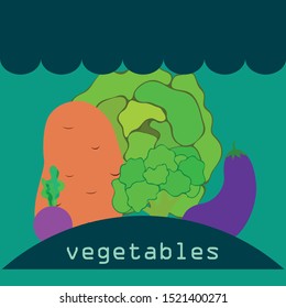 Cabbage, beet, eggplant, potato, broccoli, fresh vegetables. Organic food poster. Farmer market design. Vector background