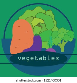 Cabbage, beet, eggplant, potato, broccoli, fresh vegetables. Organic food poster. Farmer market design. Vector background
