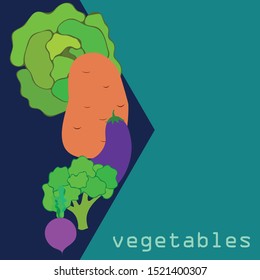 Cabbage, beet, eggplant, potato, broccoli, fresh vegetables. Organic food poster. Farmer market design. Vector background